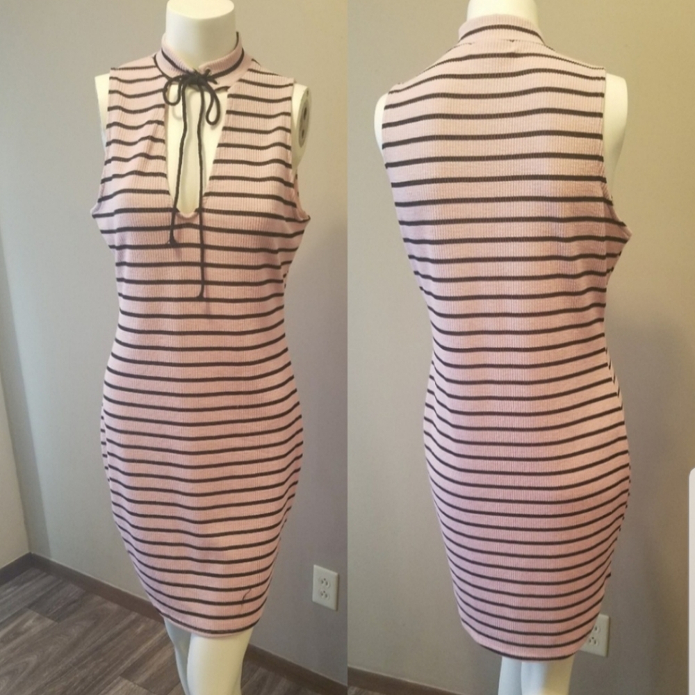 Pink and Black Stripe Bodycon Dress